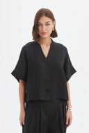Tirelli Boxy Button Linen Shirt In Black
