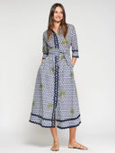 Vilagallo Blue And Cream Diamond Print Dress