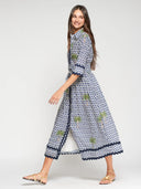Vilagallo Blue And Cream Diamond Print Dress