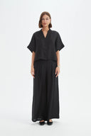 Tirelli Boxy Button Linen Shirt In Black