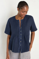 Sahara Linen Pleat Short Sleeve Shirt In Night