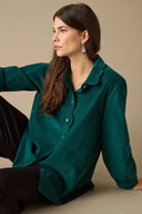 Sahara Babycord Scalloped Edge Shirt in Jade Green