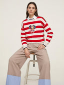 Vilagallo Red And Navy Striped Sweater With Dog Motif