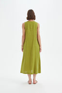 Tirelli Inverted Pleat Linen Dress In Chartreuse Green