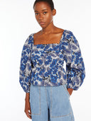 MaxMara Weekend Palpiti Blue Ivory Ruched Top