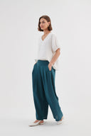 Tirelli Pleat Front Linen Palazzo Pant in Deep Marine