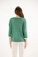 Maud & Sacha V Neck Layer Sweater in Green And Cream