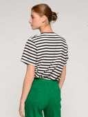 Vilagallo Striped Top In Blue And Cream With Sequin Palm Tree