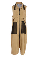 Naya Zipped Longline Coat In Tan And Black