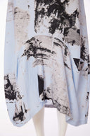 Naya Graphic Marble Print Round Neck Dress with Tuck Hem Panel in Artic Blue