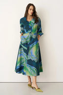 Bize Aegina Double Collar Dress In Blue And Green