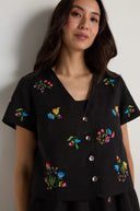 Sahara Vintage Floral Embroidery Jacket In Black Multi
