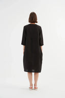 Tirelli Diagonal Seam Linen Dress in Black