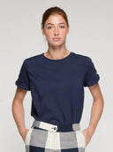 Vilagallo Navy T Shirt With Frill Sleeve