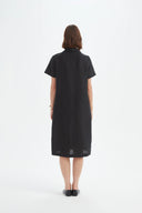 Tirelli Shawl Collar Pleat Linen Dress In Black