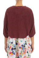 Grizas Short Linen Cardigan In Raisin