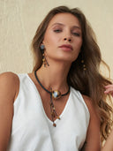 Indira Buffalo Horn And Resin Bead Earrings In Taupe and Black