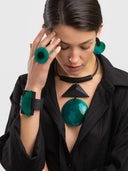 Indira Dyed Horn And Mango Wood Necklace In Green And Black