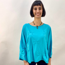 Philomena Christ Sweater with Pinched Gathers in Cyan