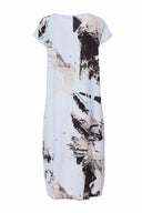 Naya Graphic Marble Print Round Neck Dress with Tuck Hem Panel in Artic Blue