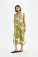 Tirelli Inverted Pleat Poplin Dress In Chartreuse And White Spot