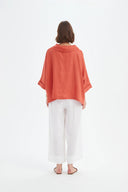 Tirelli Funnel Neck Boxy Linen Top In Rust