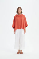 Tirelli Funnel Neck Boxy Linen Top In Rust