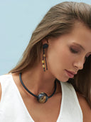 Indira Buffalo Horn And Resin Bead Earrings In Taupe and Black