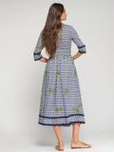 Vilagallo Blue And Cream Diamond Print Dress