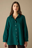 Sahara Babycord Scalloped Edge Shirt in Jade Green