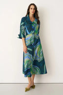 Bize Aegina Double Collar Dress In Blue And Green