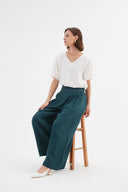 Tirelli Pleat Front Linen Palazzo Pant in Deep Marine