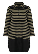 Kozan Fabian Striped Dress In Black And Taupe With Taffeta Hem
