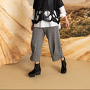 Kozan Ruby Wide Leg Cropped Trousers In Grey Herringbone