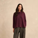 Sahara Merino Wool Cowl Neck Sweater in Plum