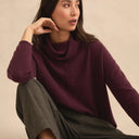 Sahara Merino Wool Cowl Neck Sweater in Plum