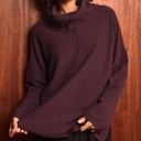 Sahara Merino Wool Cowl Neck Sweater in Plum