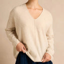 Sahara Merino Wool V Neck Jumper in Ecru