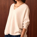 Sahara Merino Wool V Neck Jumper in Ecru