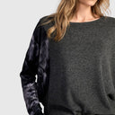 Alembika Sweater In Grey With Leopard Raglan Sleeves