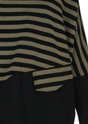 Kozan Fig Striped Knitted Top In Black And Taupe With Taffeta Feature Collar And Hemline