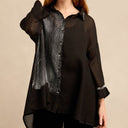 Grizas Long A-Line Metallic Shirt In Black/Silver