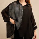 Grizas Long A-Line Metallic Shirt In Black/Silver