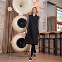 Alembika Taffeta Dress With Striped Sleeve In Black
