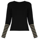 Kozan Nuit Knitted Top In Black And Taupe With Half Striped Sleeve