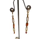 Miss Pompon Gold and Coral Dangle Chain Earrings