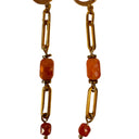 Miss Pompon Gold and Coral Dangle Chain Earrings