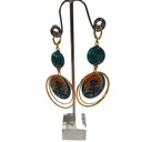Miss Pompon Gold and Turq Floral Large Hoop Earrings