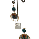 Miss Pompon Gold and Turq Floral Large Hoop Earrings
