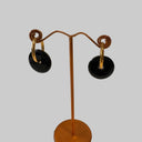 Miss Pompon Gold Hoop Earrings Black/Cream Discs